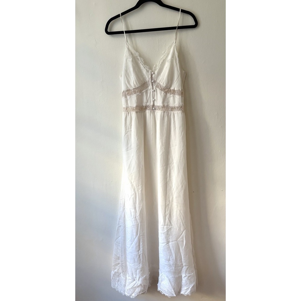 Cami NYC White Silk Lace Trim Maxi Tank Dress Small